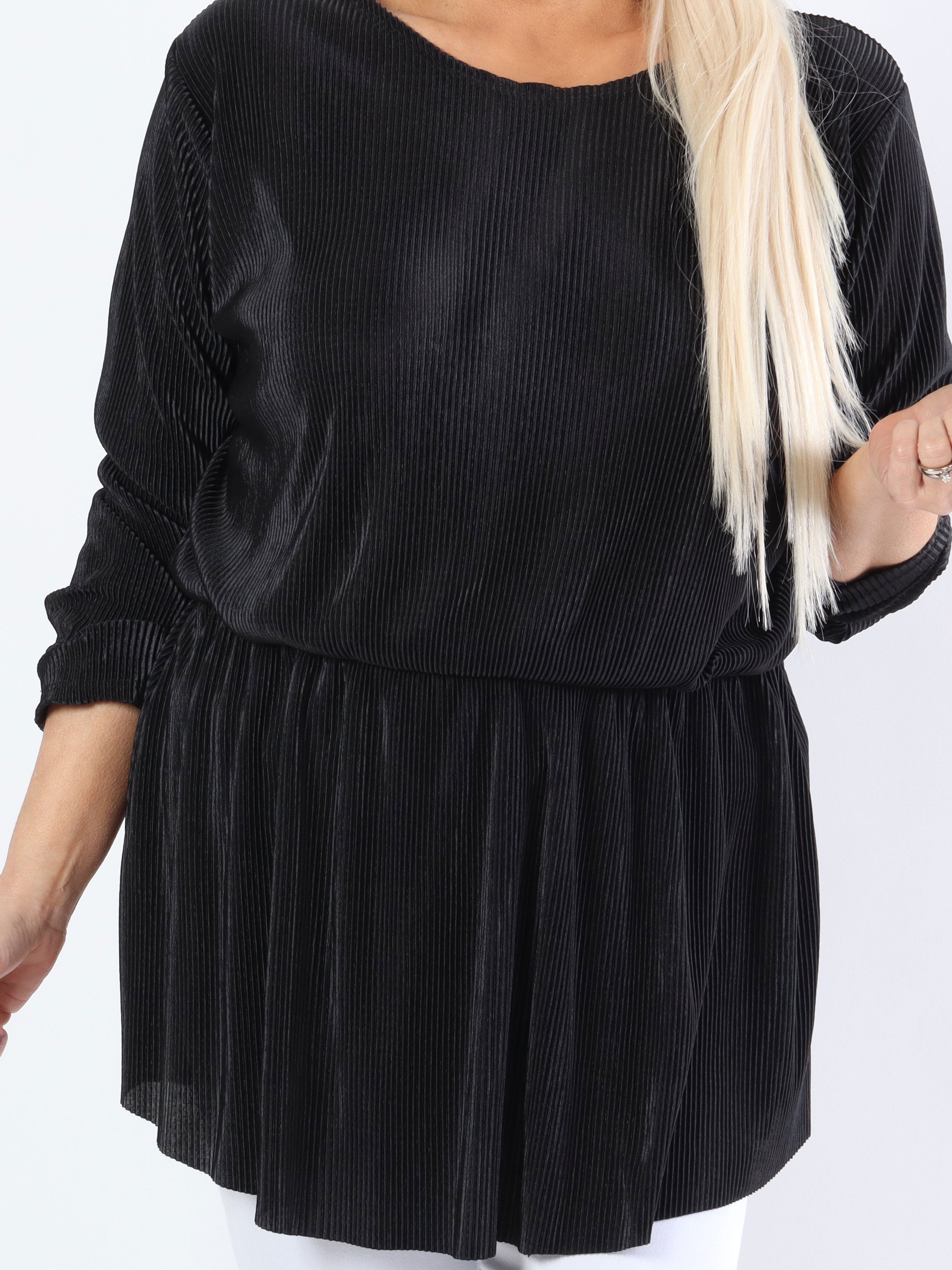 Delfina - Randig långärmad plus size blus med liten kjol